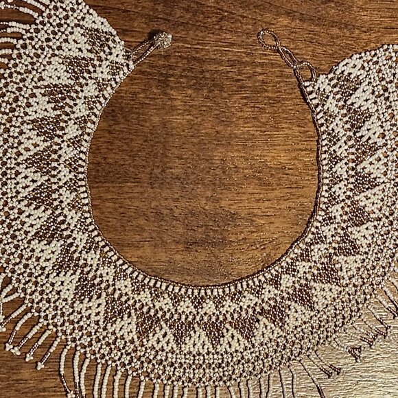 Vintage Beaded Bib Necklace Faux Collar Ornate Necklace - Picture 2 of 4
